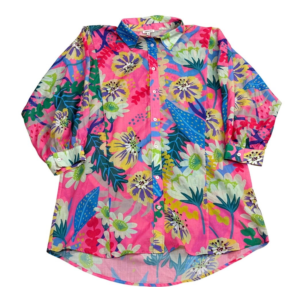Jodifl Floral Button Down Shirt Women Size S Tropical Botanical Casual Boho